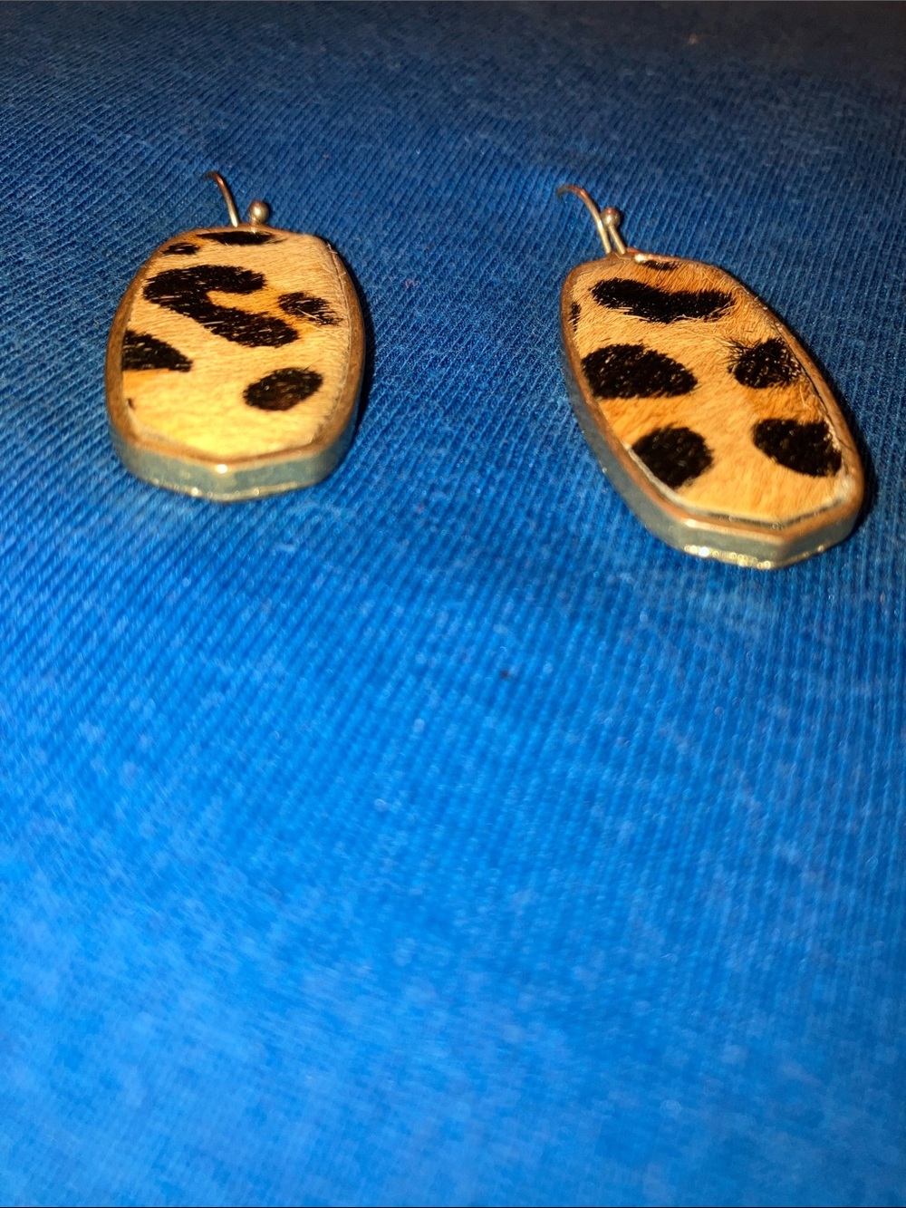 Leopard Print Drop Earrings - Gold Tone with Black Spots - Picture 2 of 5